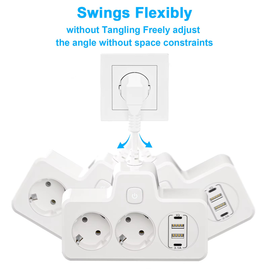 HITRENDS EU-Steckdosenleiste in Weiß mit Nachtlicht, Mehrfachsteckdose mit 2 USB-A und 2 USB-C Anschlüssen, Wandsteckdosenadapter für Büro und Zuhause - Bild 3