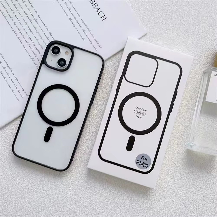 Caynes Acryl-Magnet-Telefonhülle für MagSafe kompatibel mit iPhone 12 13 14 15 16 Pro Max, stoßfeste Abdeckung, transparent - Bild 2