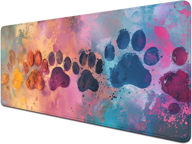 Mairuige Mauspad mit Hundepfoten-Design in Grün und Multicolour, große Schreibtischunterlage mit genähten Kanten für Gaming, Computer und Laptop - Bild 1