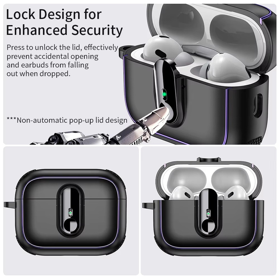 Armor Lock Kopfhörer-Schutzhülle für Apple AirPods Pro (1., 2., 3. und 4. Generation) in Schwarz mit Haken aus TPU und PC - Bild 4