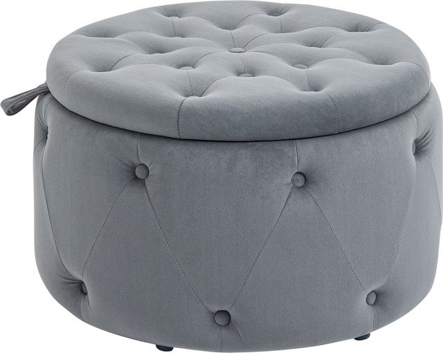 HOMCOM Sitzhocker mit Stauraum aus Samt in Grau, runde Ottomane mit Deckel, Durchmesser: 60 cm, Höhe: 40 cm - Bild 1