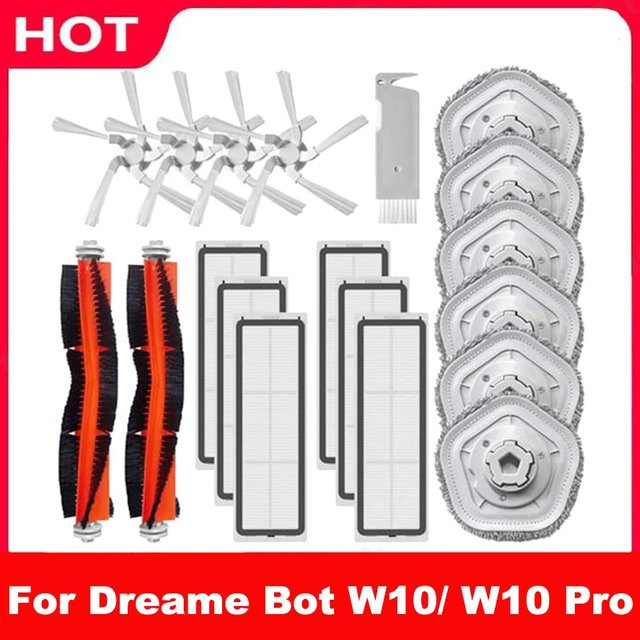 Dreame Bot W10 / W10 PRO Zubehör Set: HEPA-Filter, Hauptbürste, Seitenbürste und Wischpads in Weiß - Bild 1