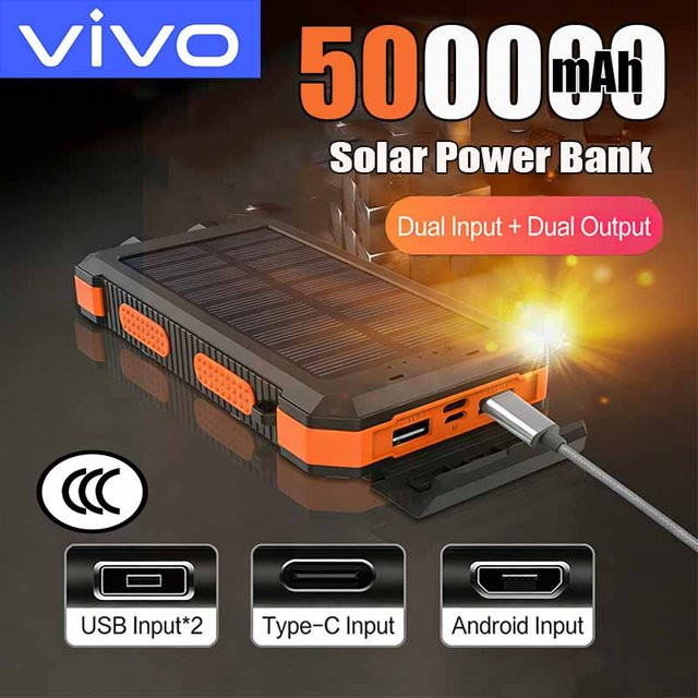 VIVO Solar-Powerbank mit 50000 mAh und 120 W Schnellladefunktion, tragbarer externer Akku für iPhone und Android in Schwarz und Grün - Bild 1