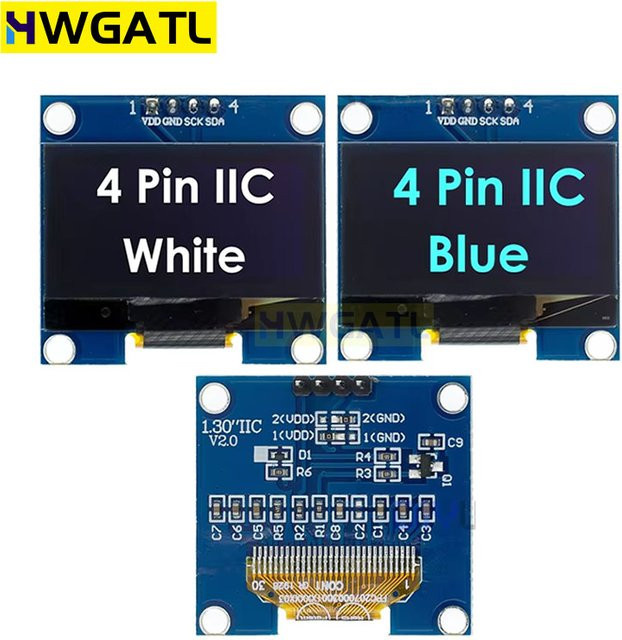 HWGATL 1,3 Zoll OLED-Anzeigemodul mit SH1106 Treiberchip, 128x64 Pixel Auflösung, I2C Kommunikation, Weiß/Blau - Bild 1