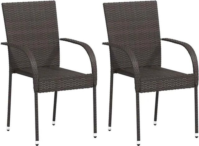 Furnicato Gartenstühle Set aus 2 Stück in Braun aus Poly Rattan mit Stahlgestell und Armlehnen, stapelbar - Bild 1