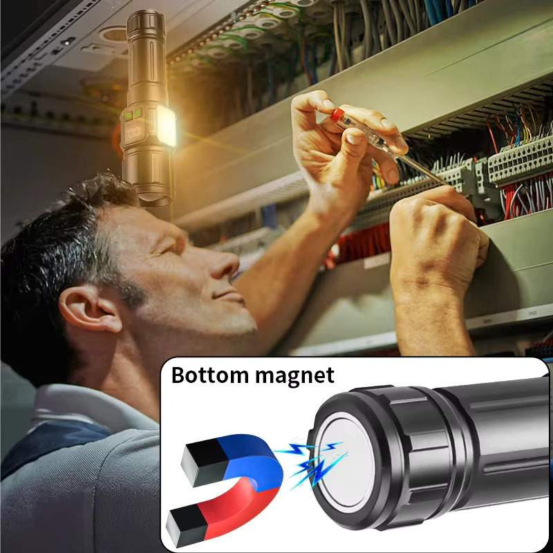 JIASHUAIXIN Taktische LED Taschenlampe mit COB-Digitalbatterieanzeige, Schwarz, Aluminium - Bild 3