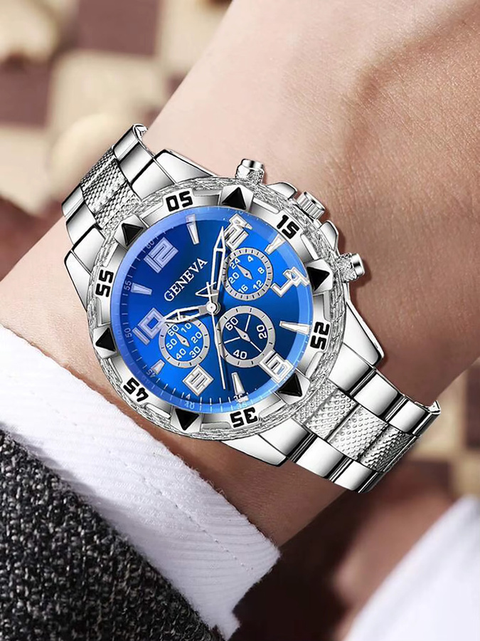 CMK Schmuck-Set, Armbanduhr und Halskette, Edelstahl, Silber, Diamant, Zirkonia, Herren - Bild 3