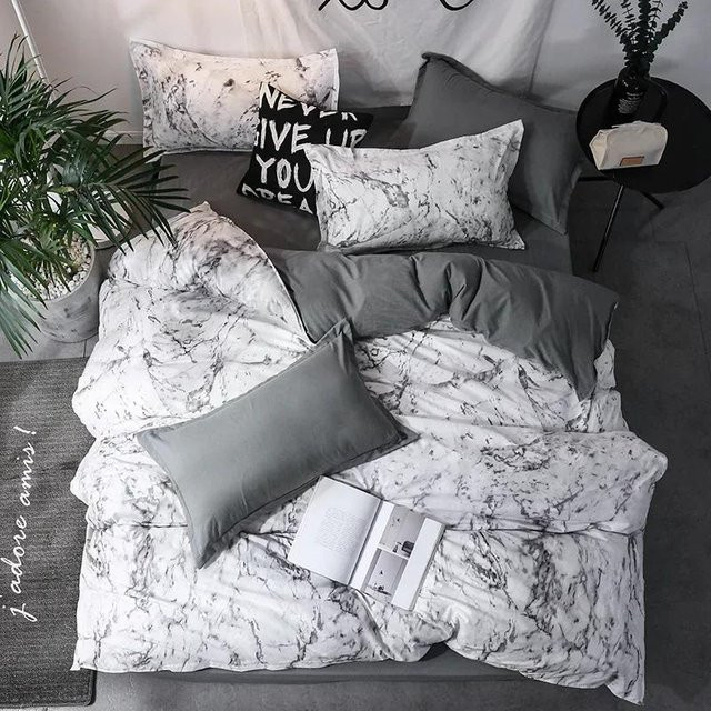 3-teiliges Bettwäsche-Set Bin Chi Textiles in Grau, bestehend aus einem Bettbezug und Kissenbezügen, modernes Design aus Polyester, B/H: 200 x 200 cm - Bild 1