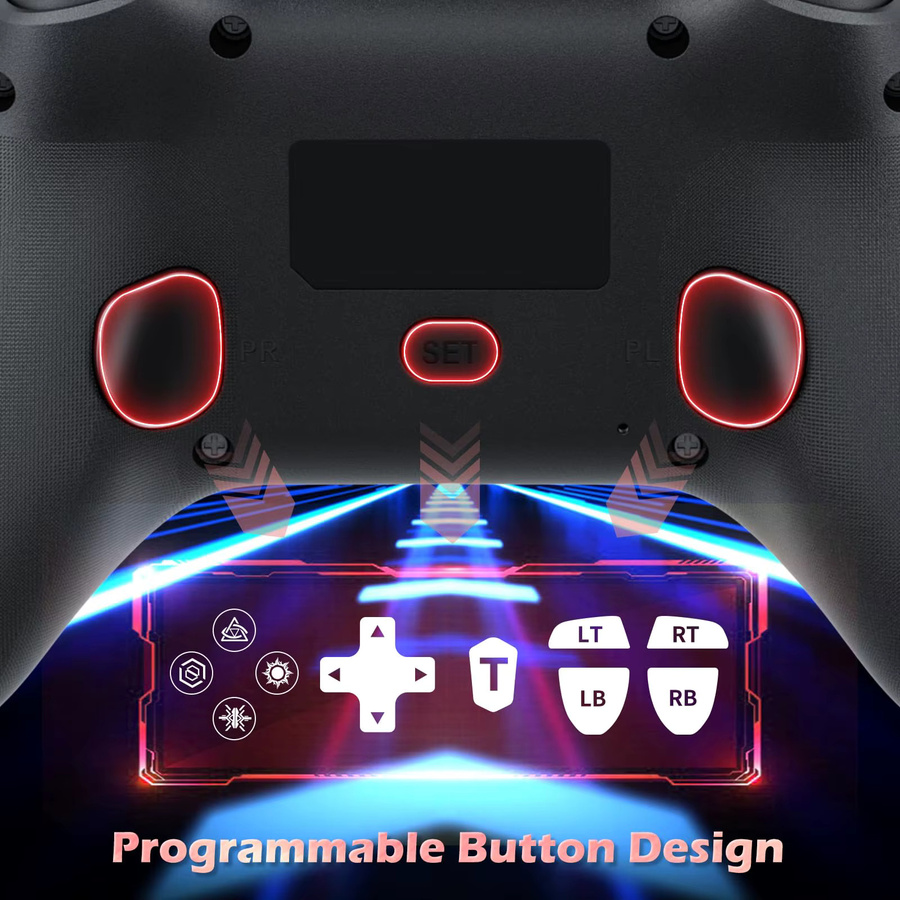 GAMROMBO Drahtloser Game-Controller für PS4, PS3, PC, iOS und Nintendo Switch mit Dual Vibration, 6-Achsen-Gyro und 3,5-mm-Klinkenanschluss in Schwarz-Rot - Bild 3