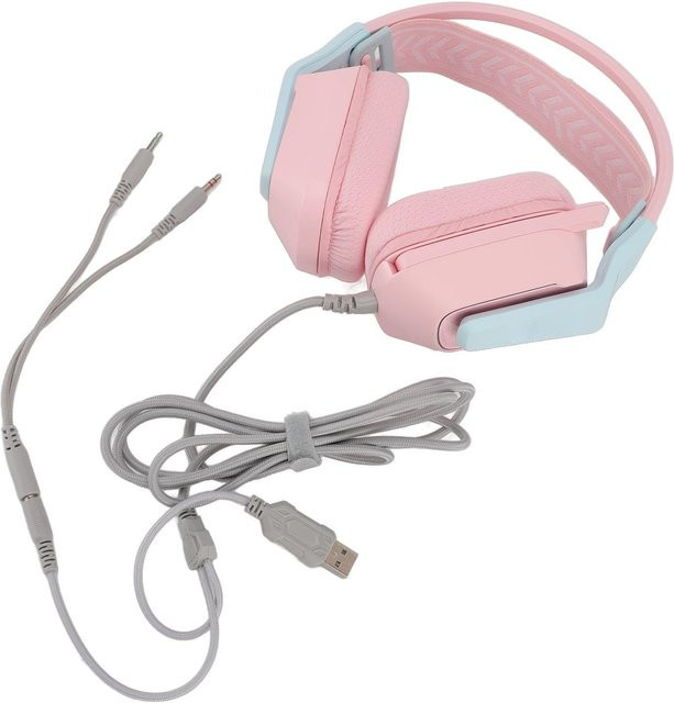 Fishine Kabelgebundenes Gaming-Headset mit Mikrofon und Memory-Foam-Ohrpolstern in Rosa für PC und Mobile mit 3,5 mm Klinkenanschluss - Bild 1