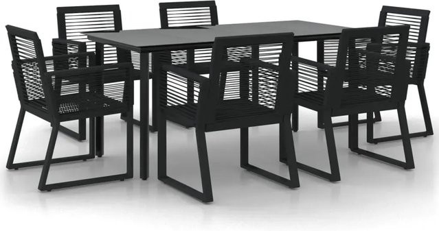 vidaXL 7-teilige Garten-Essgruppe aus schwarzem PVC-Rattan mit Hartglas-Tisch - Bild 1