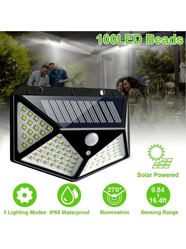 ESMARTER Solar-LED-Wandleuchten für den Außenbereich mit 100 LEDs und PIR-Bewegungsmelder in Schwarz - Bild 7