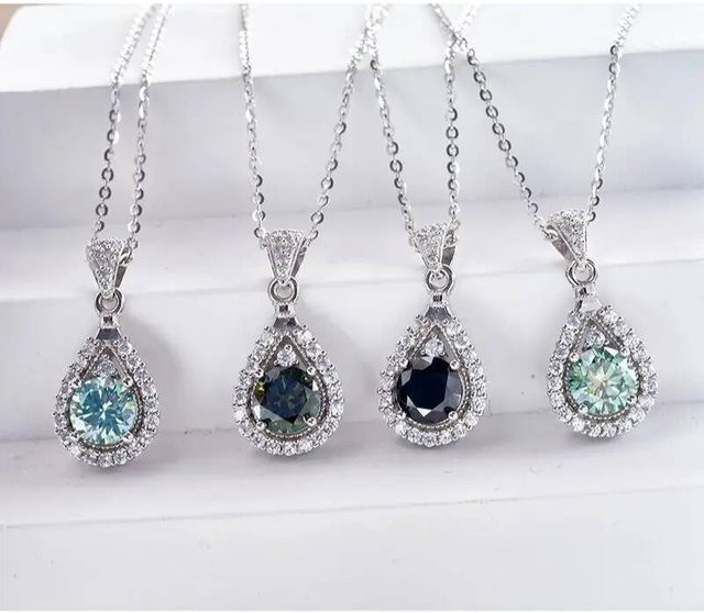 JoiasHome Halskette, Wassertropfen-Anhänger, Moissanit, 925 Silber, Damen - Bild 1
