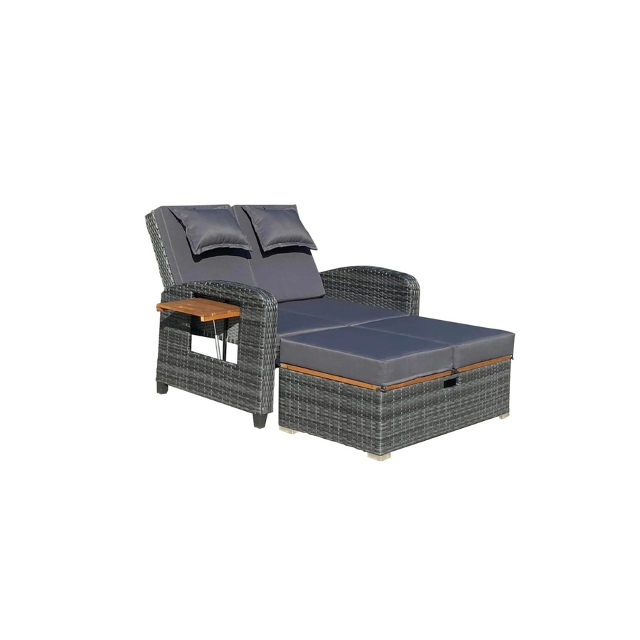 DELUKE Gartensofa OLIVIA aus Akazie in Anthrazit mit Armlehnen und Seitentisch - Bild 2
