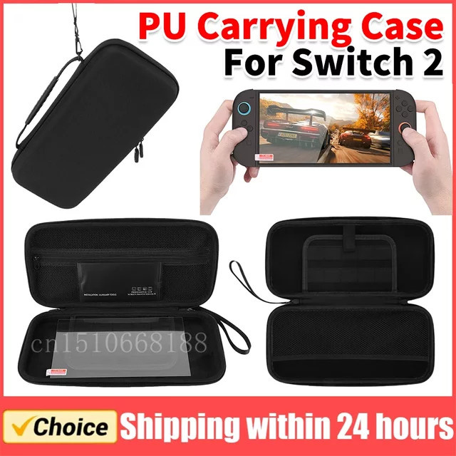 Nintendo Switch 2 Organizer-Set mit EVA/PU-Tragetasche in Schwarz, Displayschutzfolie und 10 Spielkartenhaltern - Bild 1