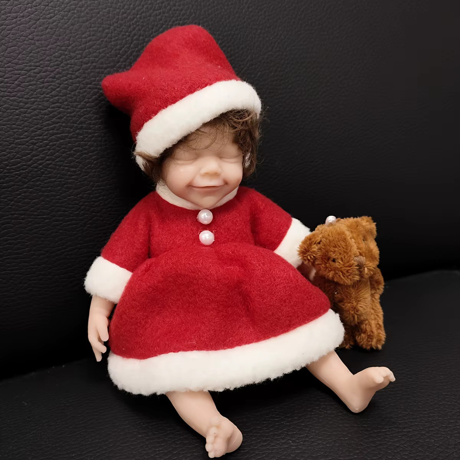 Blrags Micro Frühchen Mädchen Baby Puppe, Silikon, rote Weihnachts Kleidung - Bild 5