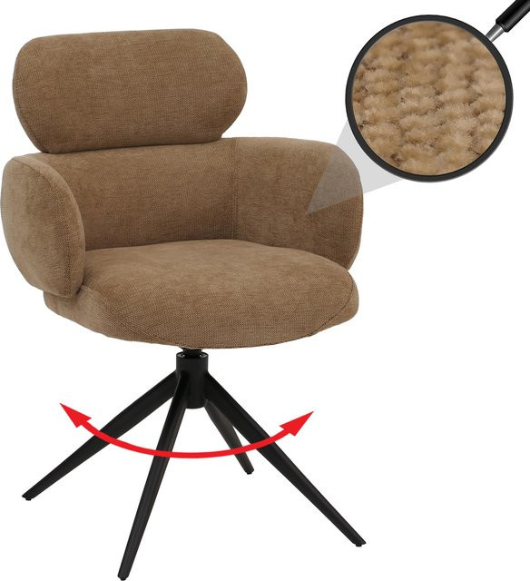 Esszimmerstuhl MCW-O77 in Hellbraun mit drehbarer Auto-Return Funktion und Chenille-Stoff nach ÖKO-TEX Standard - Bild 1