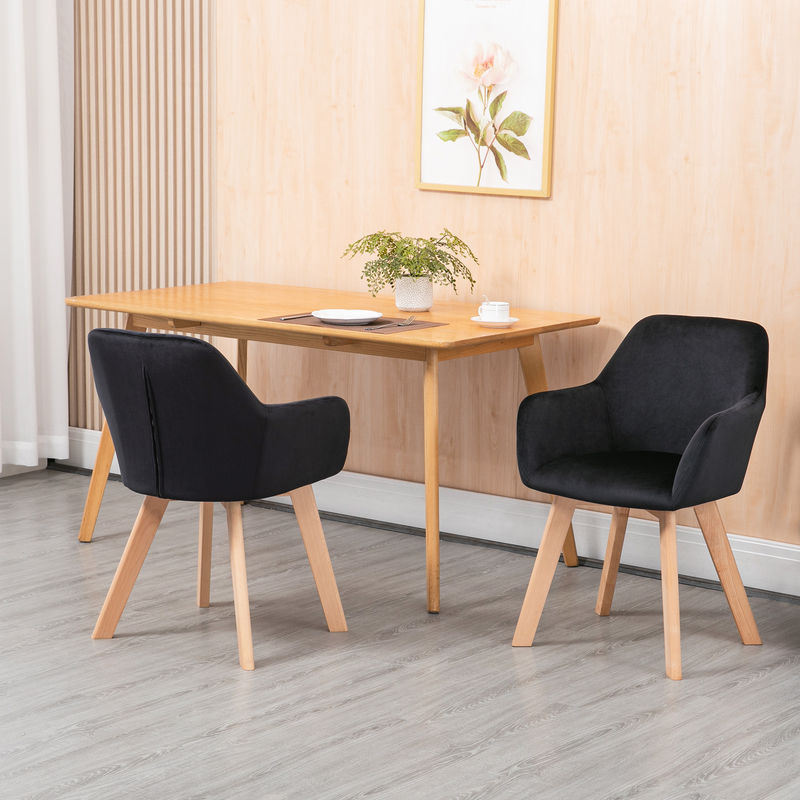HOMCOM 2er Set Küchenstühle in Schwarz mit ergonomischen Armlehnen und Rückenlehne aus Polyester und Holz, B/T/H: 54 x 57 x 80 cm - Bild 2