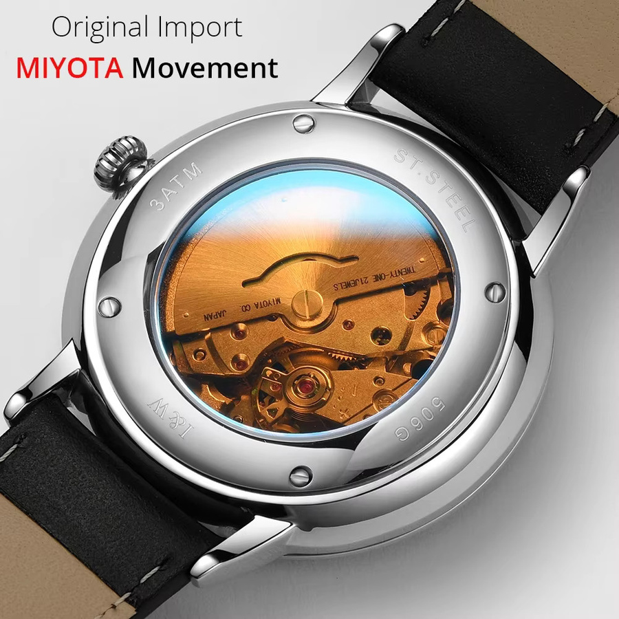 MIYOTA Armbanduhr, Automatik, Saphirglas, Edelstahl, Leder, Herren - Bild 2