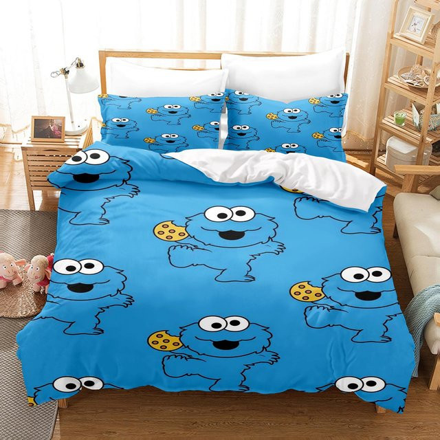 Gu Tao Sesamstraße Anime Bettwäsche-Set 3-teilig aus Polyester, Blau, B/H: 172 x 218 cm - Bild 1