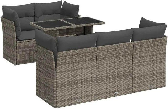 vidaXL 6-teilige Garten-Sofagarnitur aus Poly-Rattan mit Kissen in Grau - Bild 1