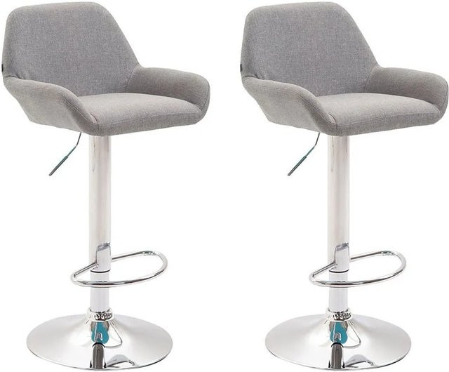 DELUKE Barhocker 2er Set DUBLIN Grau Stoff mit Lehne und Chrom-Gestell - Bild 1