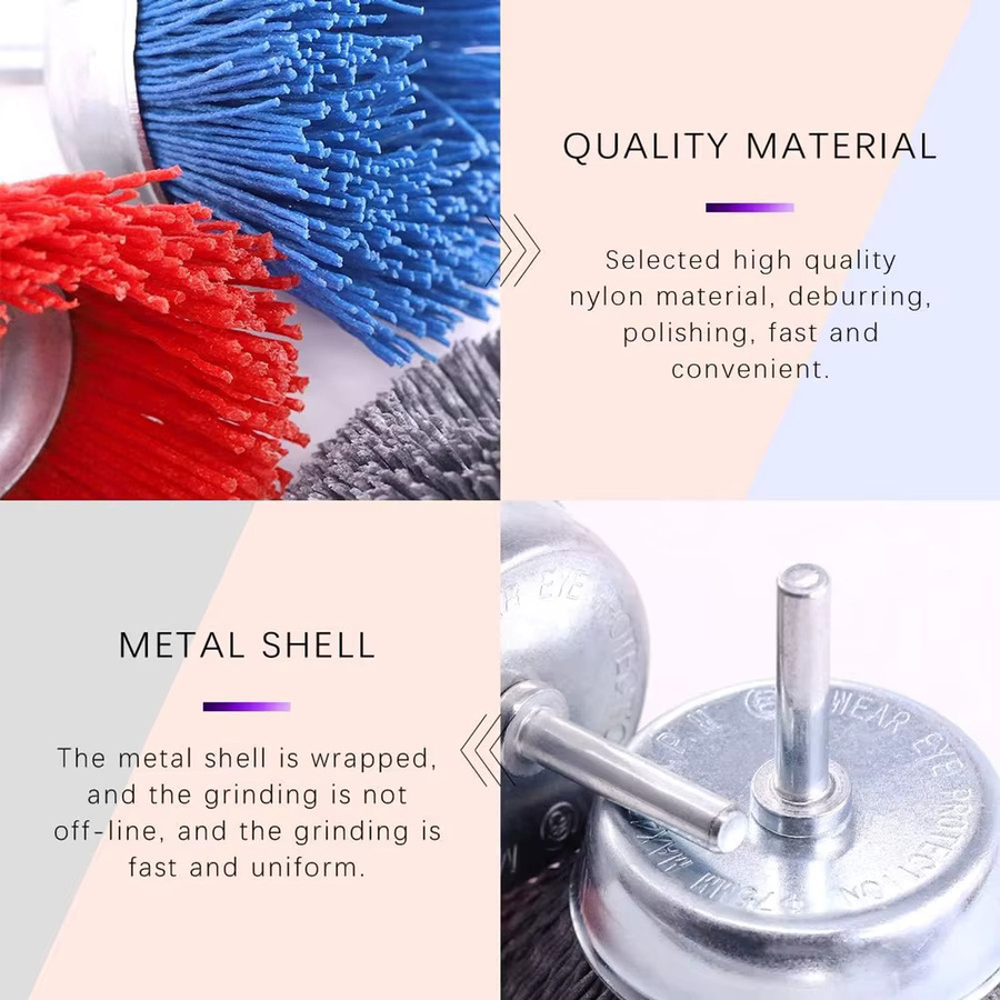 NuoDunco Nylon-Filament Schleifdrahtbürste mit 1/4 Zoll Schaft, 75mm Durchmesser, Körnung 80-240 zur Entfernung von Rost, Korrosion und Farbe - Bild 4