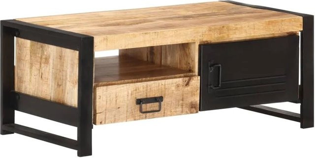 vidaXL Couchtisch aus Mangoholz und Eisen im industriellen Stil, B/T/H: 100 x 50 x 40 cm, Braun/Schwarz - Bild 1