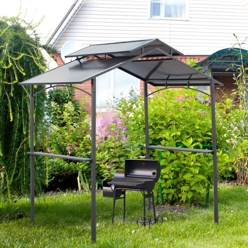 Outsunny Grillpavillon mit Flammschutzdach und 2 Ablagen aus Stahl und PC, Schwarz-Braun, B x T: 2,5 x 1,5 m - Bild 2