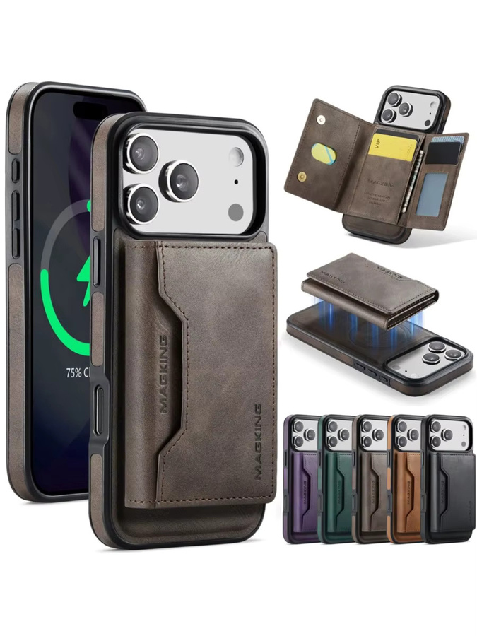 Abnehmbare RFID Leder Handyhülle mit Magnet-Wallet für iPhone 17 Pro Max 16 Plus 15 14 13 12 in Braun und Wireless Charging Kompatibilität von aierkeba - Bild 6