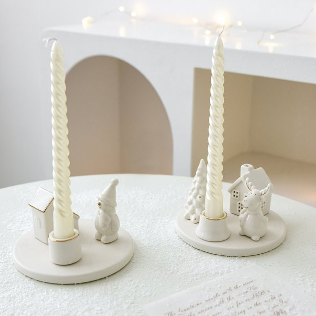 Jiahomily Weihnachtsdekoration Keramik Kerzenständer Schneehaus mit Elch in Weiß - Bild 1