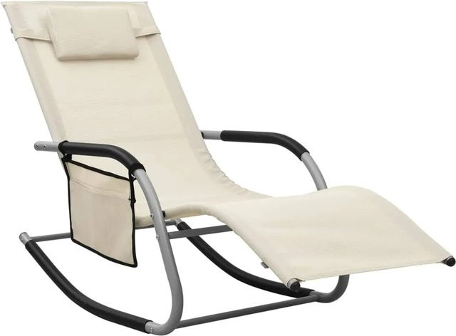 furnicato Sonnenliege aus Textilene in Creme und Grau mit pulverbeschichtetem Stahlgestell - Bild 1