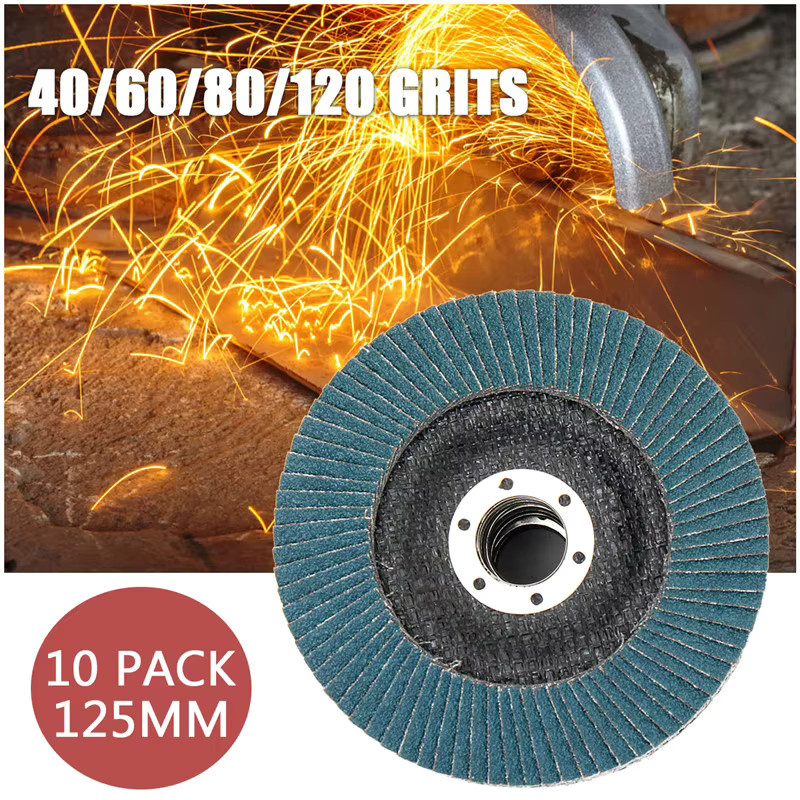 JimMejo 10 Stück Fächerscheiben für Winkelschleifer, Durchmesser: 125 mm, Farbe: Blau, zum Schleifen von Metall - Bild 3