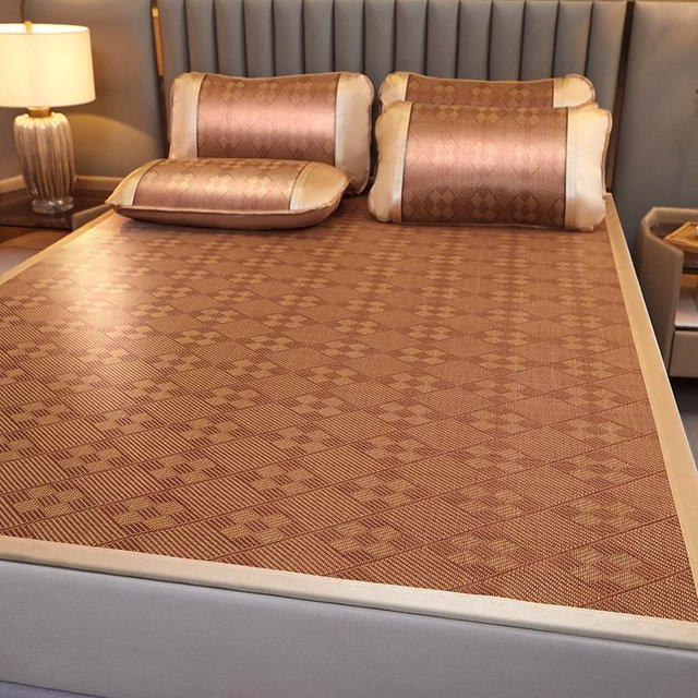 HomeHarmony Sommer Artemisia Rattan Dreiteiliges Faltbares Doppelbettmatten-Set aus Eisseide, Farbe: Braun, B/T/H: 90 x 200 cm - Bild 1