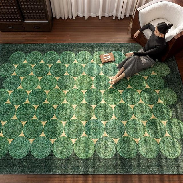 VIKAMAf Grüner Teppich im Retro-Stil mit geometrischem Muster für Wohnzimmer und Esszimmer, B/T: 120 x 80 cm - Bild 1
