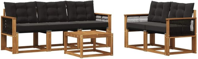 vidaXL Outdoor-Sofagarnitur aus Akazienholz und Textilene in Schwarz und Natur mit 6-teiligem Set und Kissen - Bild 1