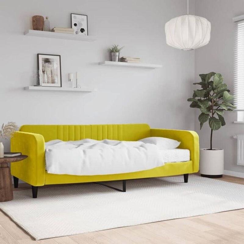 Vidaxl Polsterbett Tagesbett mit Matratze aus Samt und Metall in Gelb B/T/H: 200 x 100 x 75 cm - Bild 1
