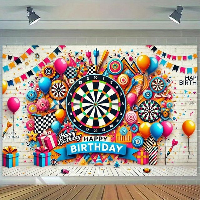 JMG Household Supplies Dart Geburtstag Wandteppich Fotohintergrund Dekoration, Mehrfarbig, B: 120 cm, H: 180 cm - Bild 1