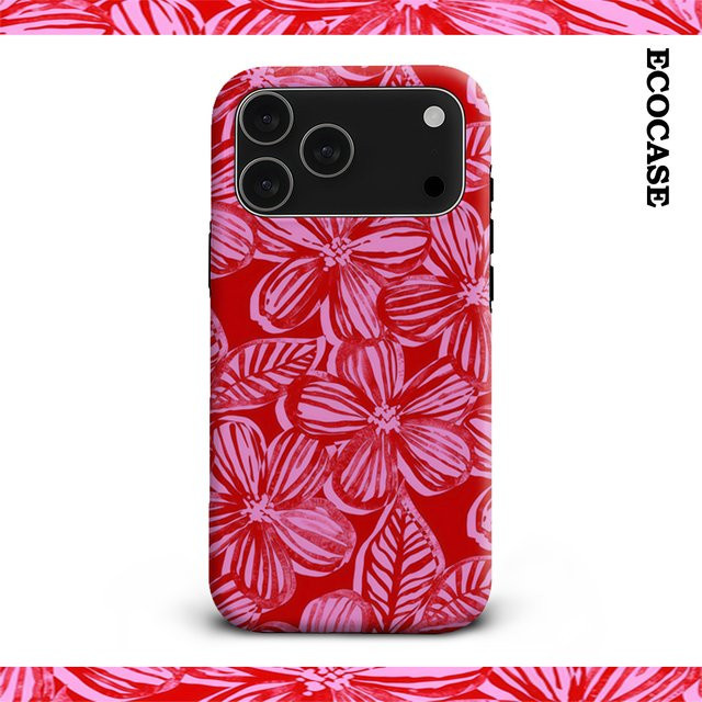 Handyhülle mit rosa und roten Blumen für Apple iPhone 17 16 15 14 13 12 11 Pro Max Plus mit doppelschichtiger Rückseite - Bild 1