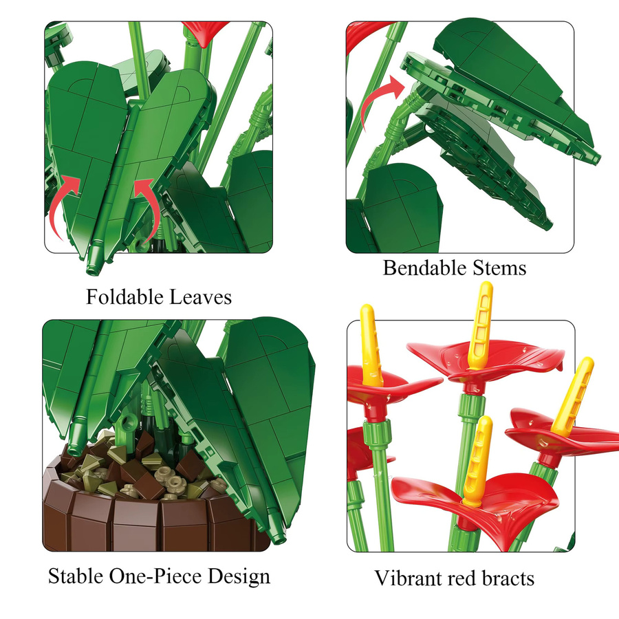 AMAZINGBLOKS Roter Anthurium-Blumen-Bonsai, Baukasten, 732 Teile, ab 14 Jahren - Bild 4
