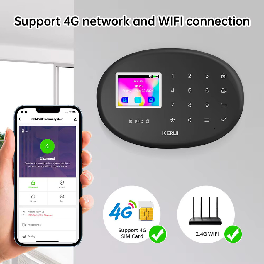 KERUI W204 Tuya Smart Sicherheit Alarm System mit WiFi und 4G GSM, drahtlose Sirene sowie Bewegungsmelder und Sensor Kamera - Bild 2