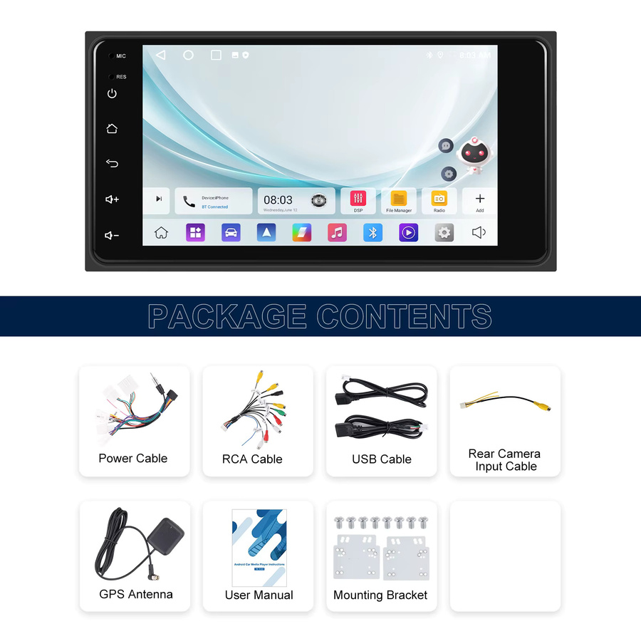 Podofo 7-Zoll Carplay Android Autoradio für Toyota Corolla mit GPS und RDS-Multimedia-Funktion in Schwarz - Bild 5
