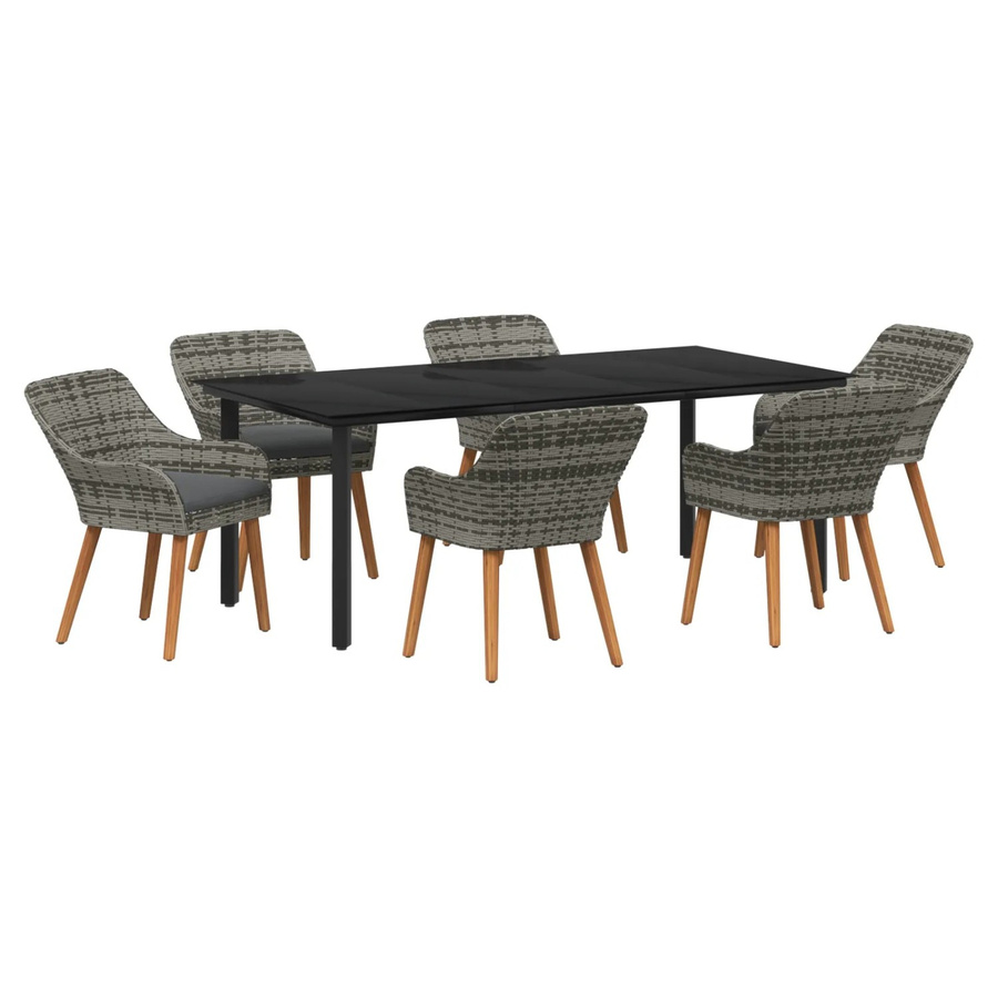 vidaXL 7-teiliges Gartenspeiseset aus Poly-Rattan in Grau für Garten, Balkon und Terrasse - Bild 2