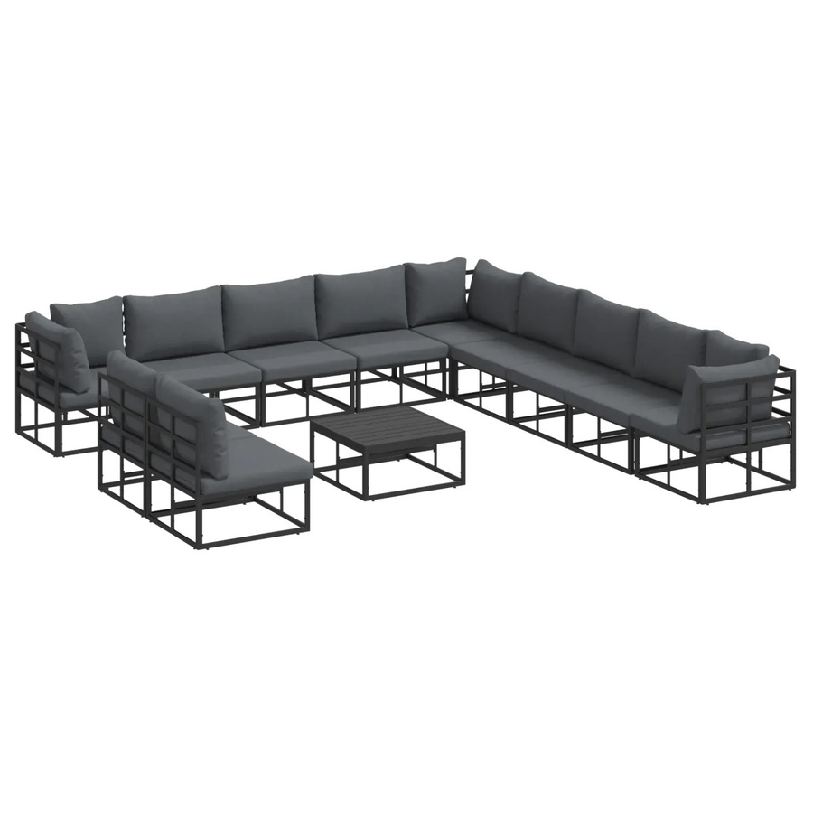 vidaXL Garten-Sofa-Set 12-teilig in U-Form aus pulverbeschichtetem Aluminium mit Kissen in Schwarz, Anthrazit und Grau - Bild 2