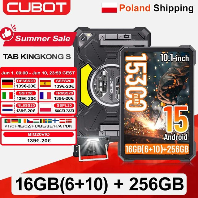 Cubot TAB KingKong S Tablet mit 10,1 Zoll Display, Android 15, 16GB RAM, 256GB Speicher, 15300mAh Akku und 48MP Kamera in Schwarz - Bild 1