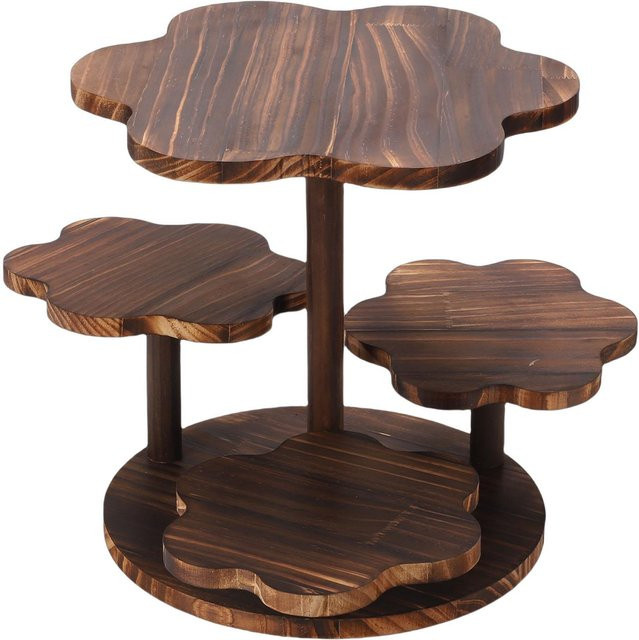 Aimo Cupcake Ständer aus Holz in Braun mit floralem Design, 4 Etagen Etagere für 24 Cupcakes, rund - Bild 1