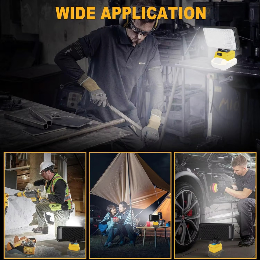 DeWalt LED-Arbeitsleuchte 5400LM, gelbe kabellose Flutlichtlampe für 18V Akkus, tragbare Baustellenleuchte für Outdoor und Notfälle - Bild 5