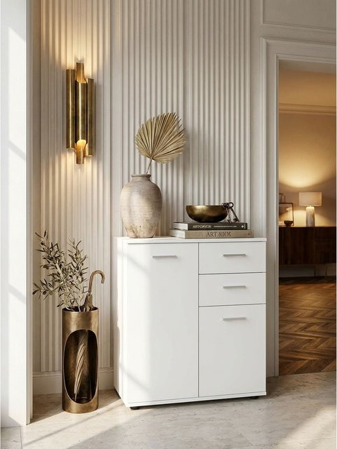 KADIMA DESIGN Kommode modern in Weiß matt, B/H/T: 71 x 78 x 35,5 cm - Bild 1