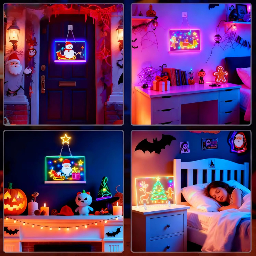 LCMKR LED Acryl-Nachrichtentafel mit RGB-Beleuchtung und USB-Anschluss, transparente löschbare Zeichentafel mit Ständer für kreative Werbung und Dekoration, Weiß - Bild 6