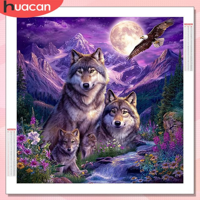 HUACAN Diamant-Kunst-Gemälde Wolf Mosaikbild aus Strass in Multicolour, B/H: 20 x 20 cm - Bild 1